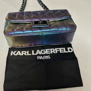 Karl Lagerfeld Iridescent Quilted Shoulder Bag - Purple Green Blue